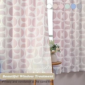 Aiyufeng Pink and White Curtains 84 Inches Long 2 Panels Set, Lightweight & Light Filtering 3D Embossed Textured Window Curtains for Bedroom Living Room, Pink Semi Curtains Drapes, 38" Wx84 L