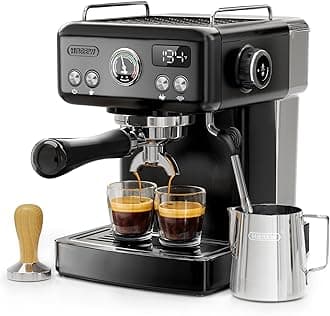 HIBREW H10A - 58mm Espresso Machine, Stainless Steel Body with Milk Frother, Customizable Settings, Smart Display + 20 Bar Pressure Gauge. (Black)