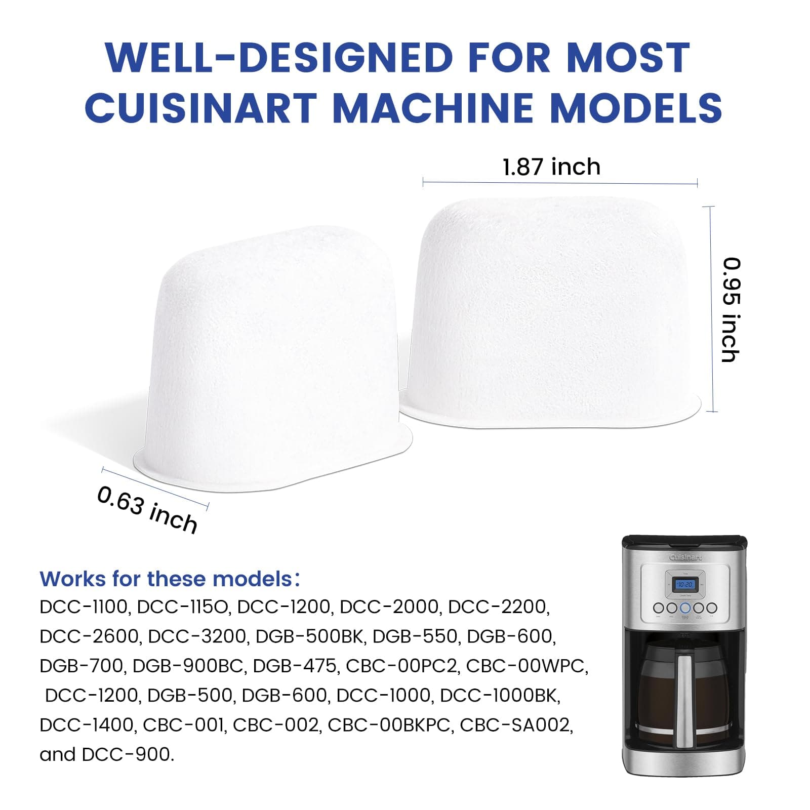 12 Pack Cuisinart Compatible Coffee Filter Replacement - Charcoal Water Filter for Cuisinart - Fits all Cuisinart Coffee Machines