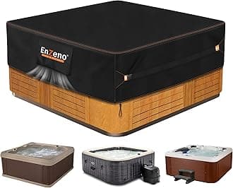 Enzeno Outdoor SPA Hot Tub Cover Waterproof Square 76 x 76 inch fit 75 x 75 or 74 x 74 or 73 x 73 or 6 ft x 6 ft 420D Heavy Duty Cub Hot Tub Lid Protectors Protective Cover Cap