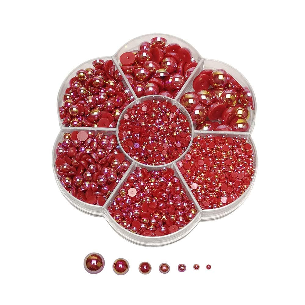 Chenkou Craft 3000PCS 1 Box Red Round Flatback Imitation Half Pearls Bead Loose Beads Gem (Red Half Ball)