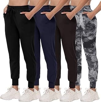 4 Pack Joggers for Women - Sweatpants with Pockets Lightweight Comfy Yoga Pants for Workout Travel Lounge