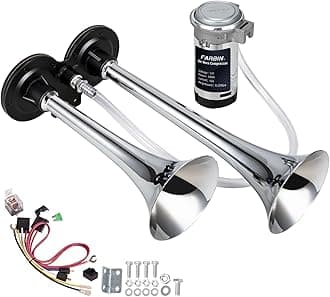 FARBIN Car Horn 12V 150db Super Loud Air Horn, Chrome Zinc Dual Trumpet Air Horns, Truck Horn with Compressor and Wire Harness, for Any 12V Vehicles
