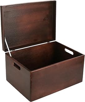 Creative DecoLarge Brown Wooden Box Storage with Hinged Lid | 15.8 x 11.8 x 9.44 inches (+-0.5) | with Handles | Gift Box for Tool Dog Toy Shoes Clothes Kitchen Storage Document | Wood Keepsake Chest