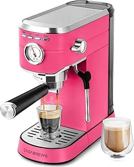 CASABREWSEspresso Machine 20 Bar, Espresso Maker with Milk Frother Steam Wand, Stainless Steel Cappuccino Machine for Home, Pink