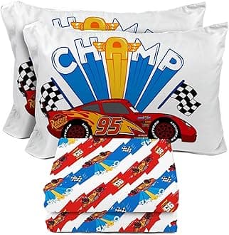 Sunny Side Up Disney Pixar Cars Lightning McQueen Full Sheet Set - 4 Piece Kids Racecar Bedding Set Includes Pillow Cover - Super Soft Microfiber Sheets
