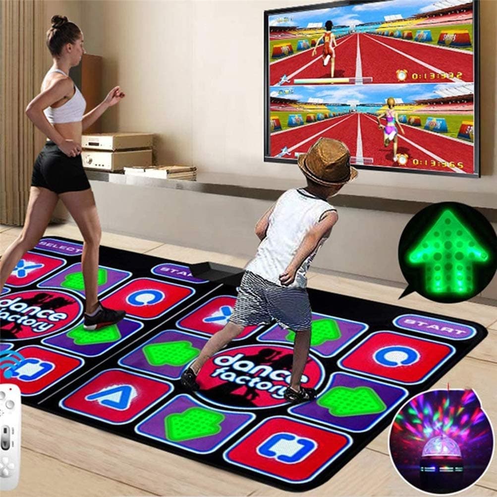 Double Dance Mat, Durable Musical Play Mat Dancer Blanket Dance Machine TV Interface LED 3D Running Blanket Yoga Game Machine Silicone Massage Learning Machine HD Quality Light for Children
