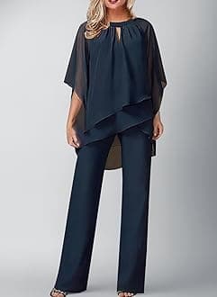 Women's Trouser Suits Elegant Wedding Guest Pants Suit 2 Piece Chiffon Formal Outfit Plus Size Prom Evening Two Piece Trouser Suit Mother of The Bride Pants Suit