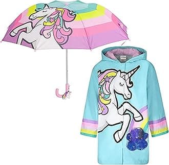 addie & tate Kids Umbrella for Girls and Boys & Rain Coats Set -Toddler Umbrellas Kids Raincoat Boys Girls Jacket, Unicorn, 5-7 Years