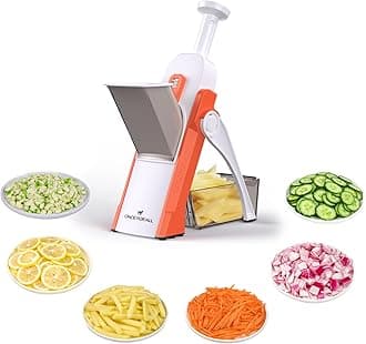 ONCE FOR ALL JS01 Safe Mandoline Slicer 5 in 1 Vegetable Cutter, Strips Julienne Dicer Adjustable Thickness 0.1-8 mm for Kitench Fast Meal Prep (Orange)