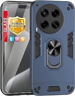 Compatible with Tecno Camon 30 4G/Tecno Camon 30 5G CL7 Phone Case Cover Built-in Stand Shockproof and Drop-Proof [with Tempered Glass Screen Protector] Blue