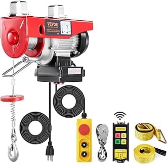 VEVOR Electric Hoist, 1320 lbs 120V Electric Winch with 328 ft Wireless & 14 ft Wired Remote Control, 40 ft Single Cable Lifting Height, Single/Double Slings, Lift Hoist for Garage Warehouse Factory