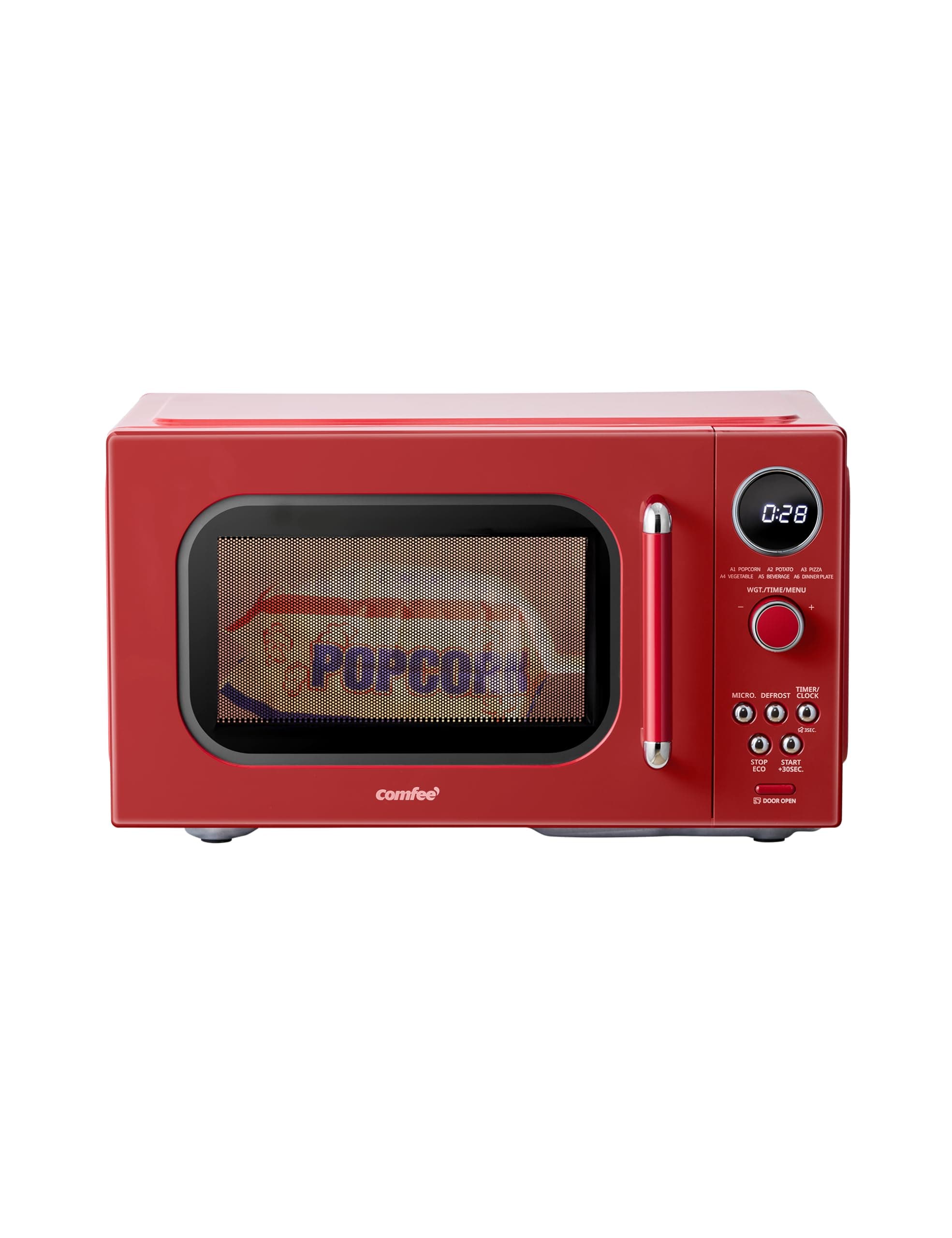 COMFEE' Retro Microwave Oven, Small Microwave with 6 Auto Menus, 0.9 cu.ft Countertop Compact Microwave with Multi-stage Cooking, Mute Function, LED digital, Red/900W, CMO-MMP02AA(RD)