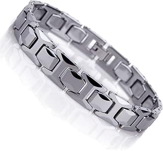 Urban Jewelry Stunning Solid Tungsten Link Bracelet for Men Polished Link, Puzzle, Ceramic Style (Silver, Black, 18K Gold Plated Option)