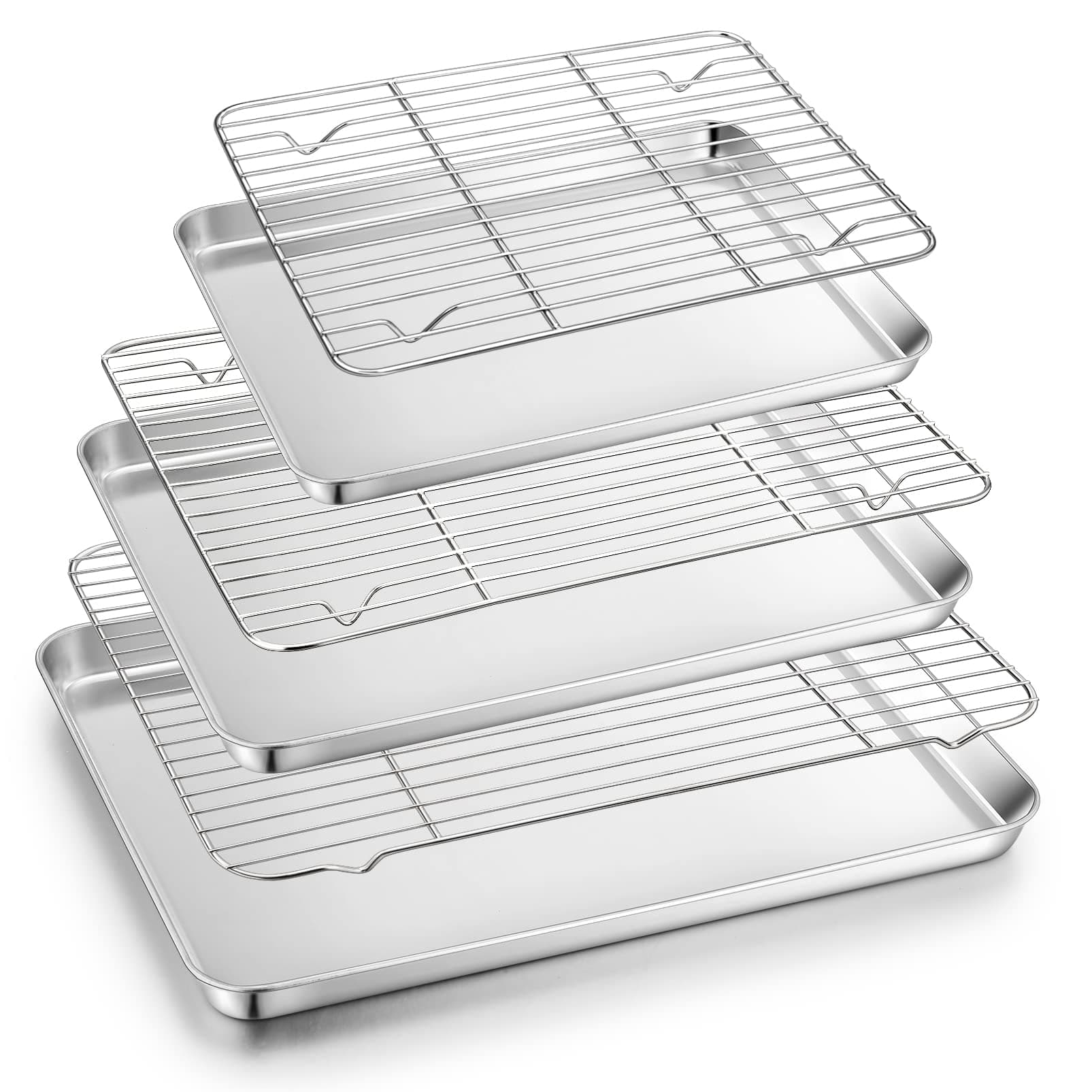 TeamFar Baking Sheet and Cooling Rack Set (3 Pans + 3 Racks), Stainless Steel Cookie Sheet with Roasting Racks for Cooking/ Cooling, Healthy & Dishwasher Safe, Sturdy & Durable