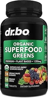 Organic Superfood Greens & Fruit Supplements - Energy Super Food Fruits and Veggies Supplement Tablets - Daily Green Veggie Powder Blend Plus Vegetable Foods Alfalfa, Spinach, Cabbage & Spirulina Tabs