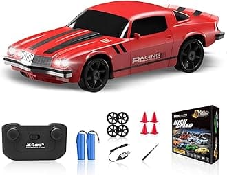 YUAN PLAN RC Drift Car, 1/24 2.4GHz Remote Control Car 4WD High Speed Drifting RC Cars with LED Light, Two Rechargeable Batteries and Drift Tires for Kids Boys Girls and Adults, Red