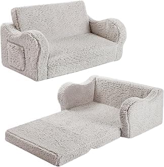 Kids Sofa, 2-in-1 Flip-Out Foam Couch, Soft Play Lounge Chair for Toddlers and Children, Extra Wide, Grey