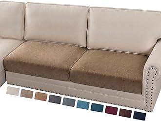 PrinceDeco Velvet Couch Cushion Cover Soft Stretch Cushion Slipcover for Chair Loveseat Sofa Cushion Furniture Protector Seat Cushion Sofa Cover (2 Piece Large Sofa Cushion Covers, Taupe)