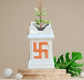 Niyara Small Tulsi Ceramic Pot Small for Indoor, Outdoor,Home Office,Pooja Plants Gamla etc (Small White)