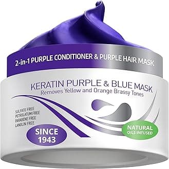 VITAMINS Hair Cosmetics Purple Hair Mask for Brassy Hairstyle - Deep Conditioner Treatment - Blue Toner for Blonde Hair - Keratin & Argan Oil, Sulfate Free Purple Toner - 250 Ml