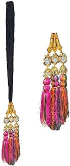 VTN Women's Patiala Shahi Parandi/Paranda Traditional Hair Accessory Braid Tassles/Hair Extension/Punjabi Choti (Black with MultiColor Hangings & Mirrors)