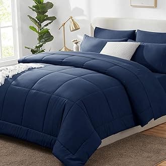 CozyLux King Size Comforter Set Navy Blue, 7 Pieces Bed in a Bag, Navy Blue Comforter King Size, All Season Bedding Sets with Stitch Quilted Comforter, Flat Sheet, Fitted Sheet, Pillowcases