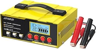 AUTOUTLET Versatile 12V/24V Battery Charger and Maintainer with Smart LCD Display, 12A Automotive Battery Charger for Lead Acid, Lithium Batteries, LifePO4, AGM