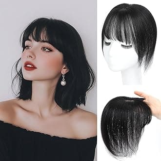 Hair Toppers for Women Real Human Hair, 360° 3D Toppers Hairpieces for Women (Black, Wispy Bangs)