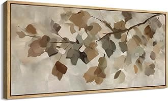 SIGNFORD Extra Large Framed Canvas Print Wall Art Minimalist Leaf Branch Neutral Botanical Illustrations Modern Art Calm Warm for Living Room, Bedroom, Office - 60"x30"