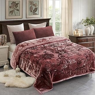 JMLKorean Style Mink Blanket Heavy King Size 87" x 94", 10.5 Pounds Plush Fleece Blankets for Winter- Silky Soft and Warm, 2 Ply A&B Printed Embossed Raschel Bed Blanket (Floral Woodrose)