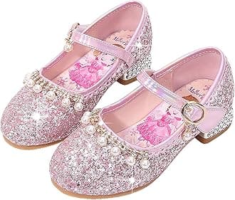 Girls Princess Shoes ELSA Mary Jane High Heels Dress up Christmas Carnival Birthday Theme Party Costume Kids Crystal Sequin Wedding Bridesmaids Shoes Cosplay Fancy Halloween Blue Pink Silver 03