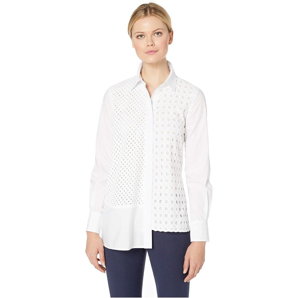 Hole in One Asymmetrical Eyelet Button Down Shirt