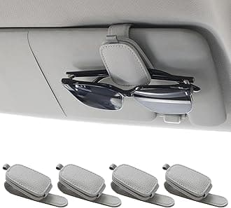 Yuoyar Sunglass Holder for Car, Magnetic Leather Sunglasses Holder and Ticket Card Clip, Car Visor Accessories, 4 Packs (4Pcs Silver Grey)