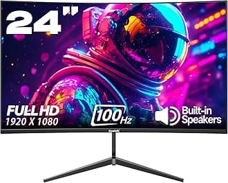 Gawfolk 24 Inch Monitor 100Hz Gaming Monitors FHD 1080P Curved Computer Display Screen HDMI VGA Suitable for commercial use, surveillance, office use (built-in speaker)
