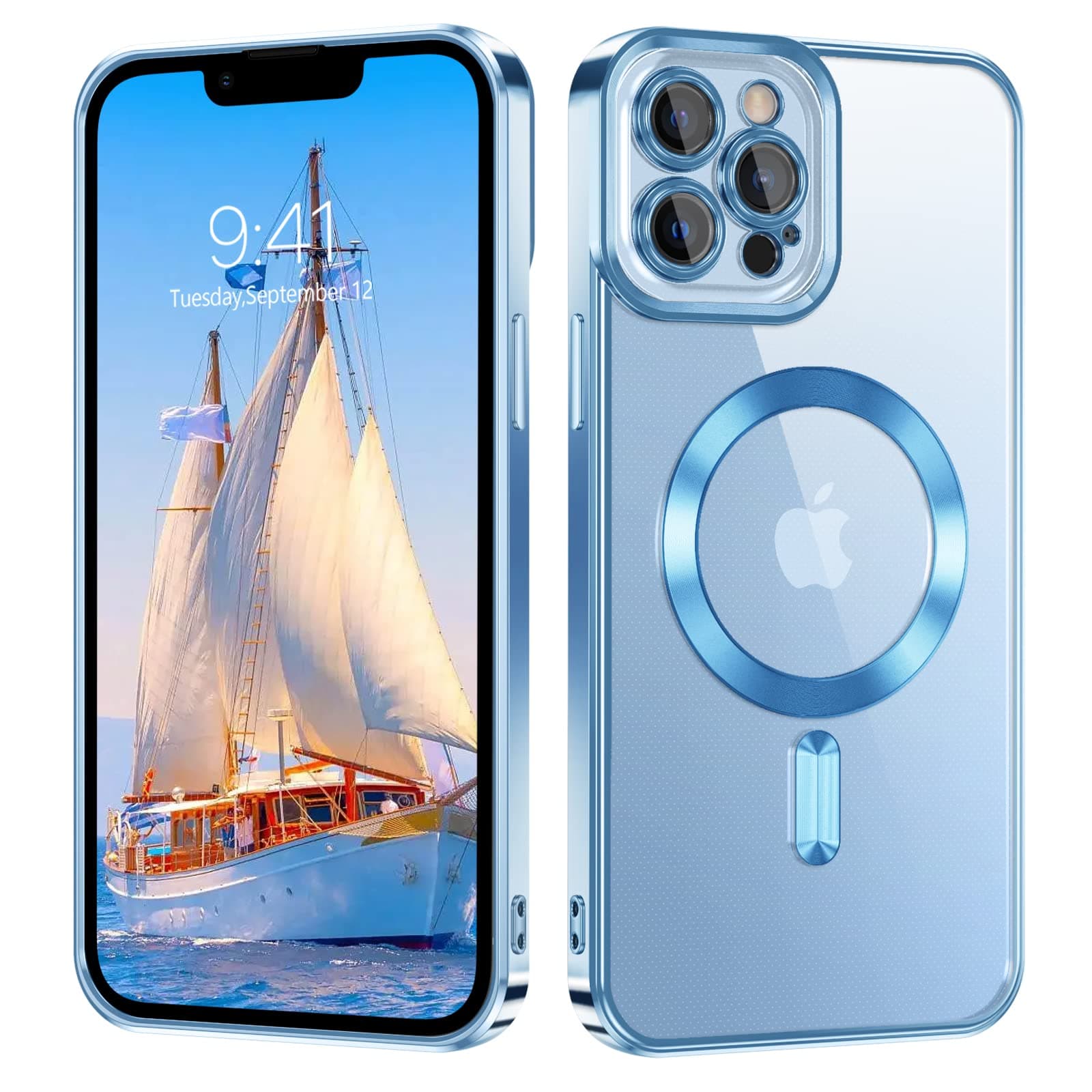 DUEDUE Magnetic Clear for iPhone 13 Pro Max Case, [Compatible with Magsafe] Wireless Charging Shockproof Protection, Scratch-Resistant Slim Phone Cover Women Men Case for iPhone 13 Pro Max 6.7", Blue