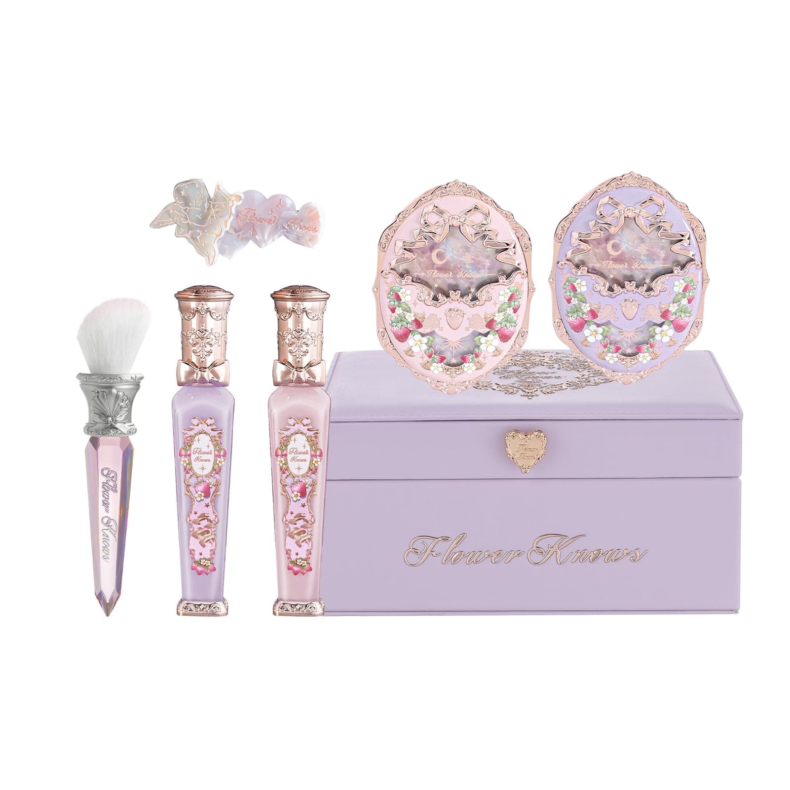 Violet Strawberry Rococo Gift Box Set,7-Piece Makeup Box with Mirror,Lip Gloss×2+Blush×2+Blush Brush×1+Hair Clip×1+Gift Box×1,Perfect Makeup Gift for Girls & Women