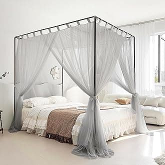 Mengersi Simple 4 Corners Post Curtain Bed Canopy Bed Frame Canopies Net,Bedroom Decoration Accessories(California King,Gray)