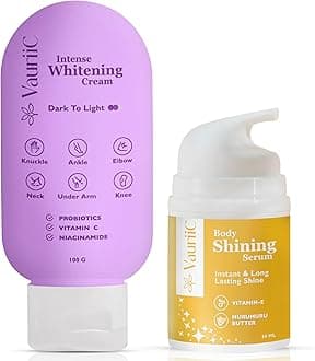 VauriiC Intense Body Glow Cream with Body Shining Serum for Intense Dark Spot Reduction, Body Shimmer, Instant Shine with AHA, Kojic Acid, Niacinamide, Vitamin E, for Men & Women | All Skin Type