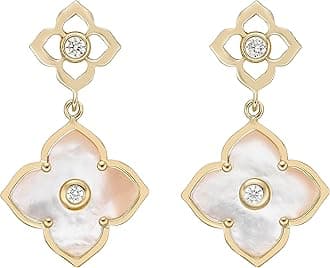 Black Onyx, Green Malachite or Mother of Pearl Flower Dangling Drop Earrings for Women in 925 Sterling Silver with Rose Gold Plating Post Back by Lavari Jewelers