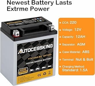 YTX14AH-BS 12V 12Ah Battery, Rechargeable Sealed AGM Battery Maintenance Free Powersport Replacement Battery for Motorcycle, ATV and Scooter