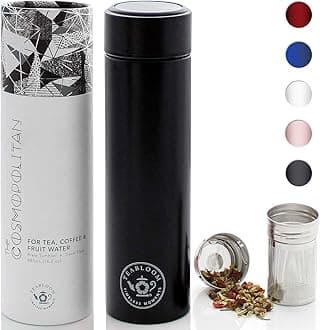 TEABLOOM All-Purpose Beverage Tumbler / 480 ml/Brushed Metal Insulated Water Bottle/Tea Tumbler/Travel Bottle/Cold Brew Coffee Mug/Extra-Fine Two-Way Infuser/Jet Black