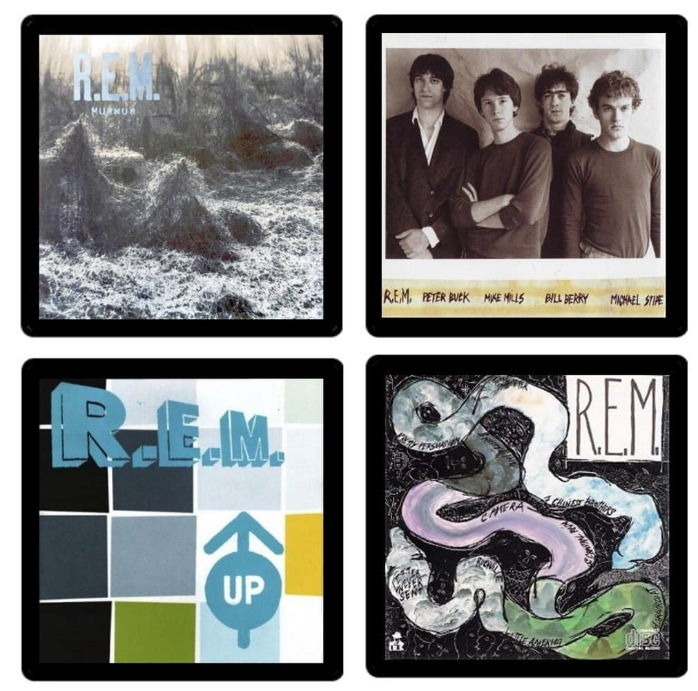 R.E.M. (Band) Coaster Gift Collection REM - (4) Different Album Covers Reproduced Onto Absorbent, Soft, Drink Coasters