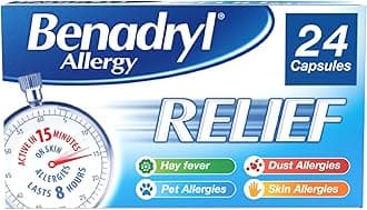 Allergy Relief Capsules (1 x 24), Antihistamine Capsules with Acrivastine, Hayfever Tablets for Relief, Suitable for Pet, Dust, and Skin Allergies