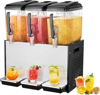 VEVOR Commercial Beverage Dispenser, Juice Dispenser 3 x 12 L 370 W, 304 Stainless Steel Food Grade Beverage Machine, Cooling Temperature 7-12 °C, for Cold Drinks, Restaurants