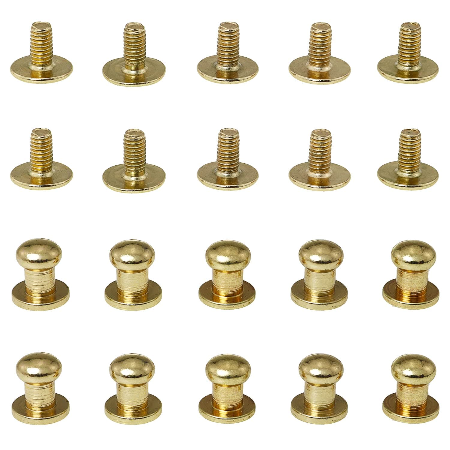 Ball Head Stud FMHXG 10Set 8x5x8mm Solid Brass Ball Head Studs with Screw Back, Sam Browne Button Screw, Round Button Strap Stopper for DIY Leather Craft Belt Wallet Handbag, Nipple Rivet Stud