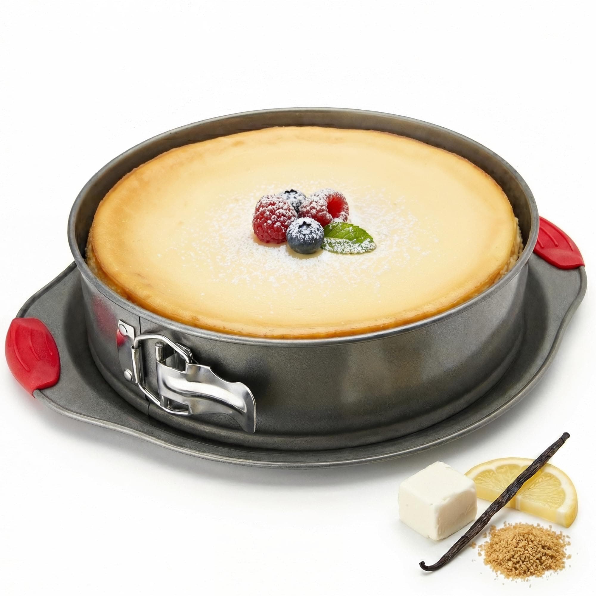 Boxiki Kitchen 10 Inch Nonstick Springform Pan, Professional Spring Form and Cheesecake Baking Mold, Leakproof Cake Pan with Silicone Handles