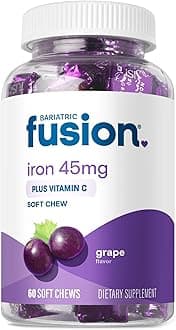 Bariatric Fusion Iron Soft Chew with Vitamin C | Grape Flavored | Chewy Vitamin for Bariatric Patients | Gluten Free | Iron Supplement for Women and Men | 60 Count | 2 Month Supply
