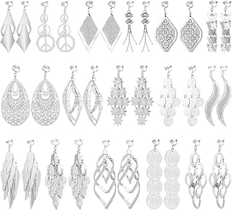 NEWITIN 16 Pairs Clip On Earrings for Women Cute Earring Charming Fashion Dangle Drop Earring Non Piercing Clip on Dangle Earrings for Women
