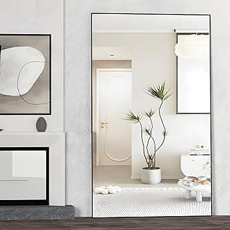 198 x 96 cm Standing Mirror, Floor Against Wall for Bedroom, Aluminum Alloy Frame, Hanging or Leaning, Full Body Mirrors for Bedroom Living Room, Black